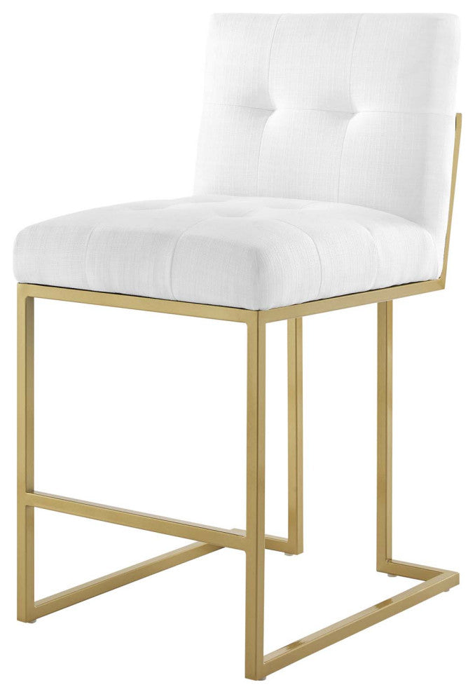 Counter Stool Chair, Set of 2, Fabric, Metal, Gold White, Modern, Bar Pub Bistro