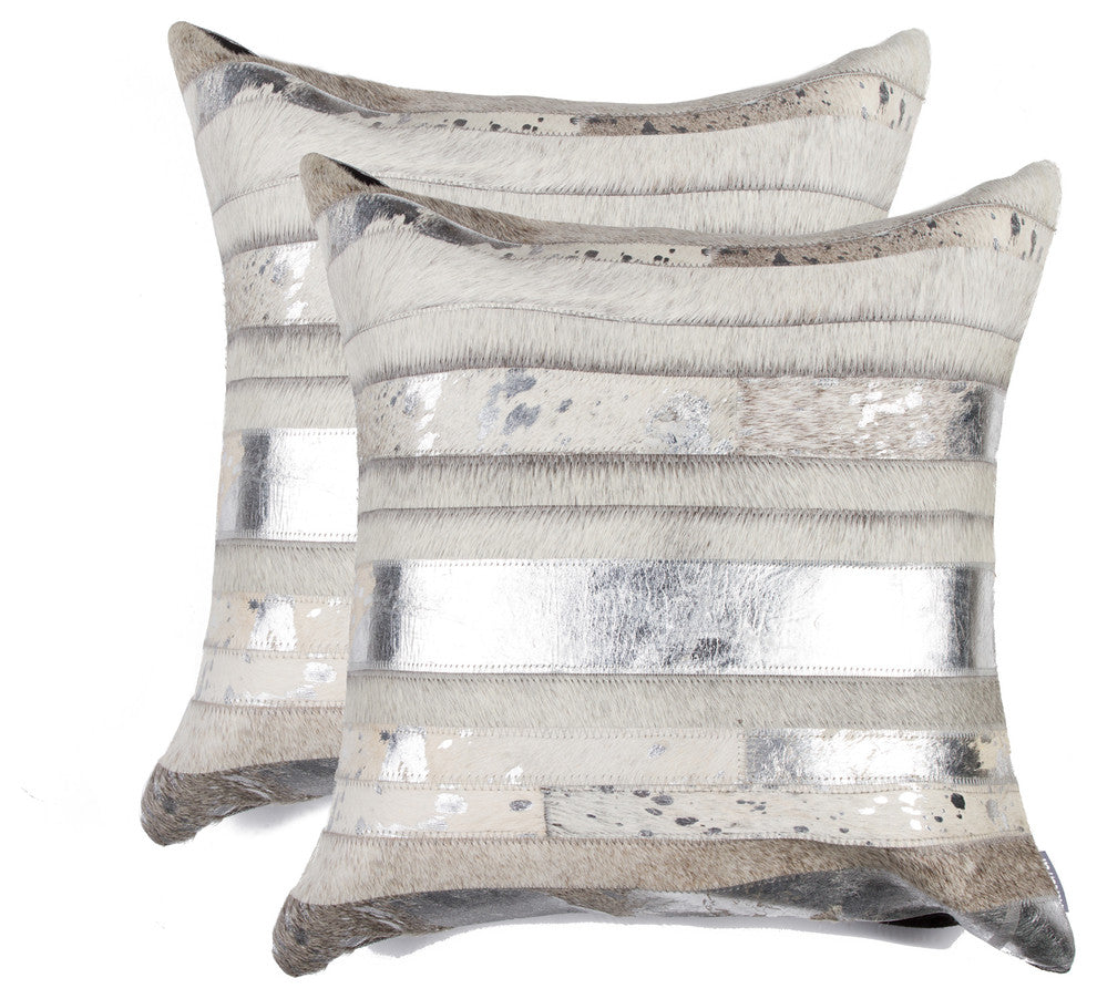 Torino Madrid Pillows, Set of 2, Silver/Gray, 18"x18"