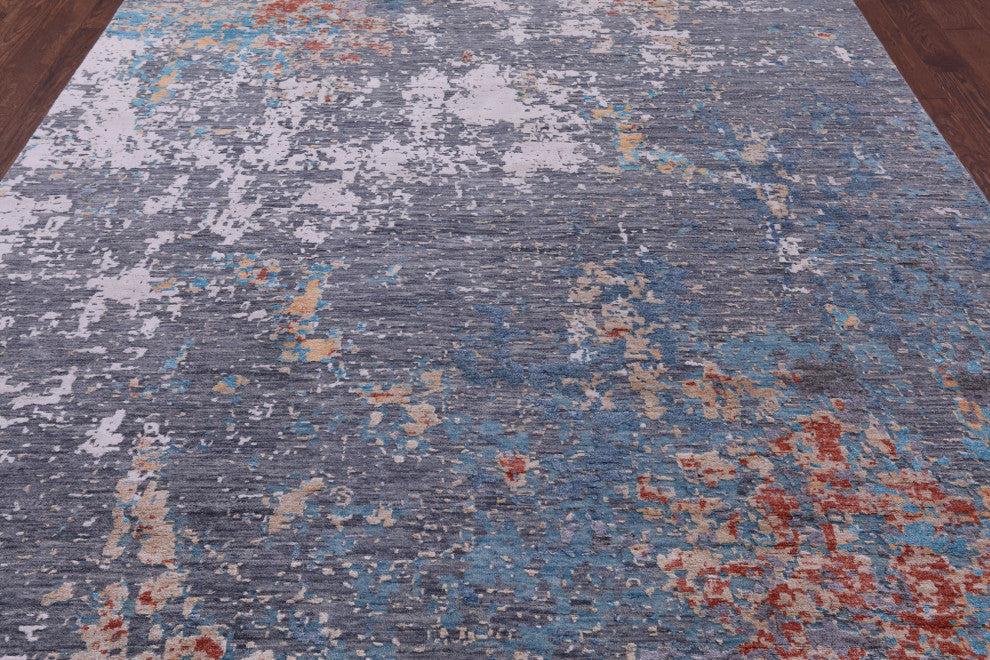 8' 2" X 10' 2" Hand-Knotted Abstract Wool & Silk Rug - Q13518