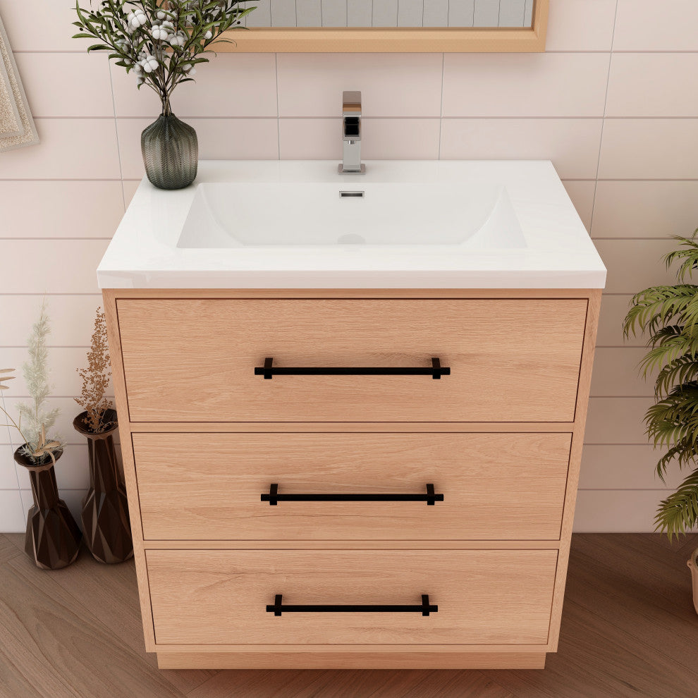 Victoria 30" Solid Wood Bath Vanity, Red Oak