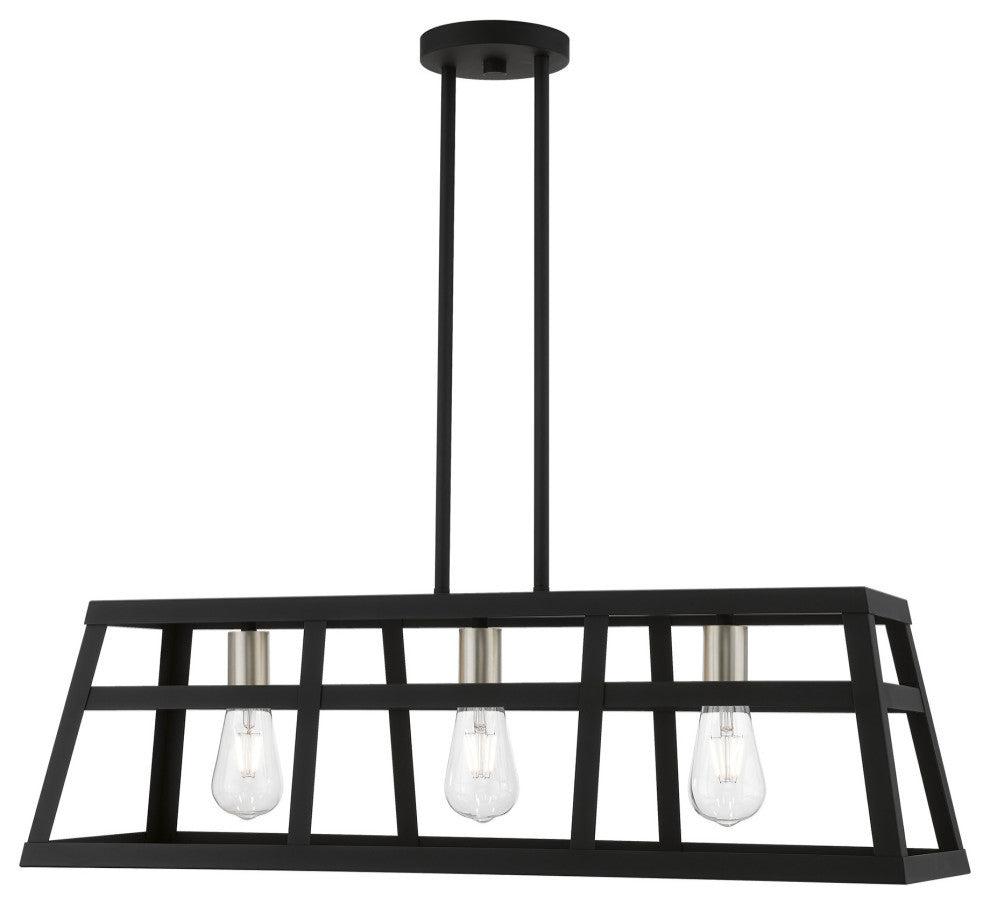 Schofield 3 Light Black With Brushed Nickel Accents Linear Chandelier