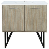 Lancy 36" Rustic Acacia Bathroom Vanity, White Quartz Top, And White Square Sink