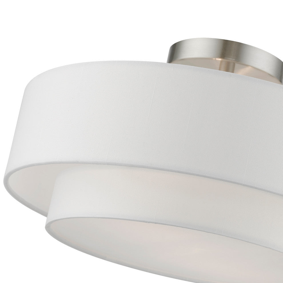Meridian 2 Light Brushed Nickel Semi-Flush With Off-White Shade