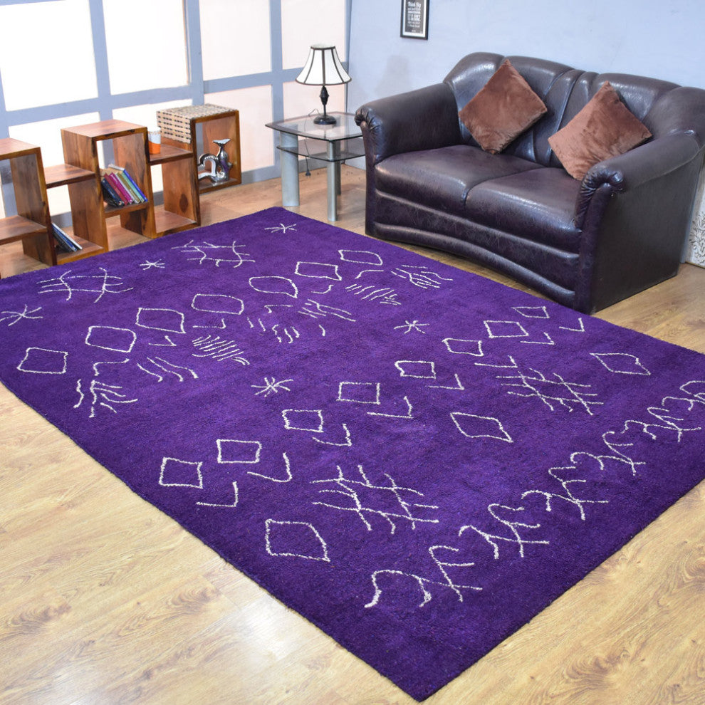HAND KNOTTED LOOM SILK ECO-FRIENDLY RUG-9'x12',Rectangle,Purple White,Contempora