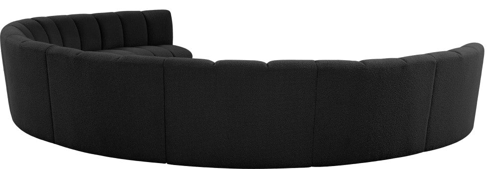 Infinity Black Boucle Fabric Upholstered Arc Shaped Modular Sectional, Black, 8-Piece, Arc-Shaped