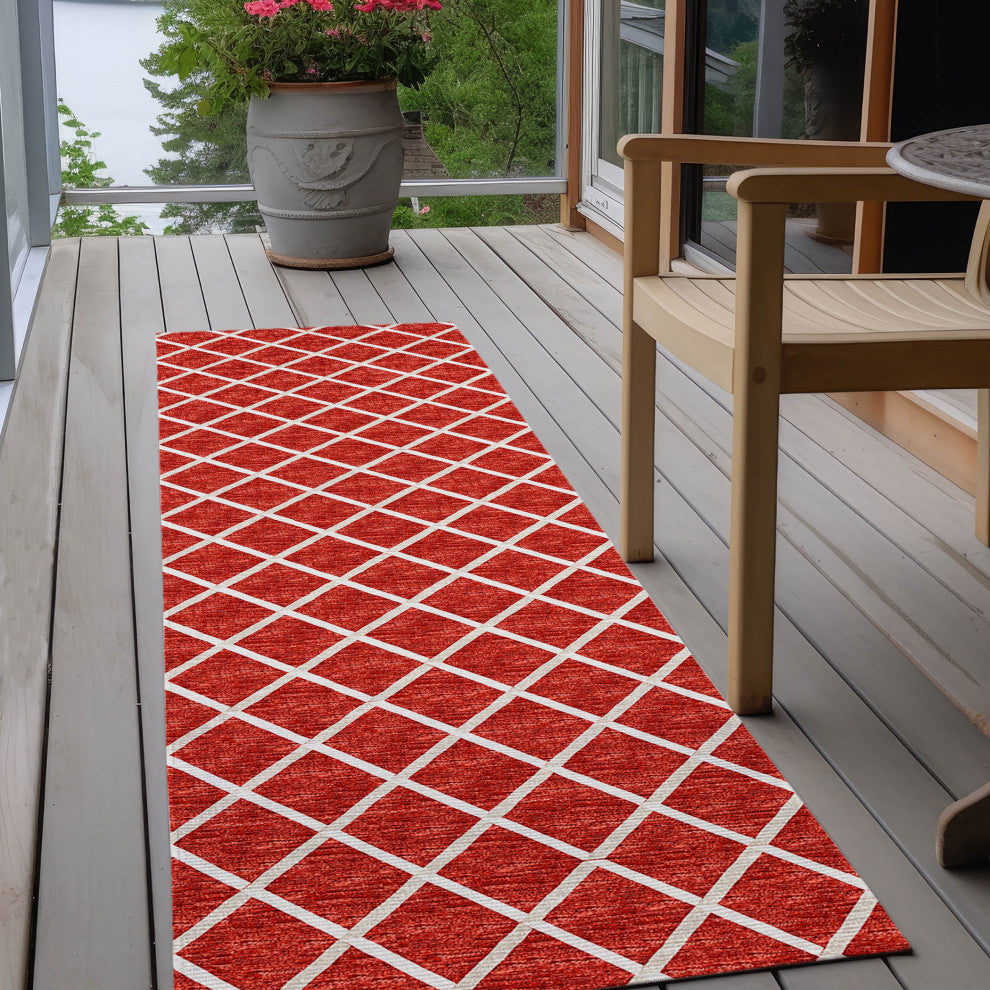 Indoor/Outdoor York YO1 Red Machine Washable 2'3" x 10' Rug