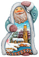 Hand Painted Santa Lighthouse Ornament Figurine With Scenic Painting