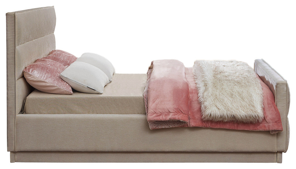 Paxton Chenille Fabric Upholstered Bed, Beige, Full