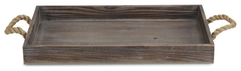 Dark Brown Wooden Tray With Rope Handles