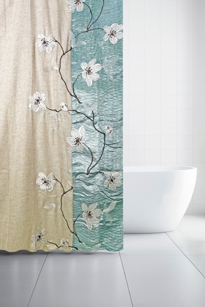 Magnolia Vine Fabric Shower Curtain, Blue, 72"x72"