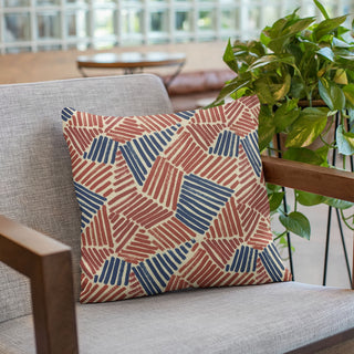 Plutus Red Blue Sketch Abstract Luxury Throw Pillow, 22"x22"