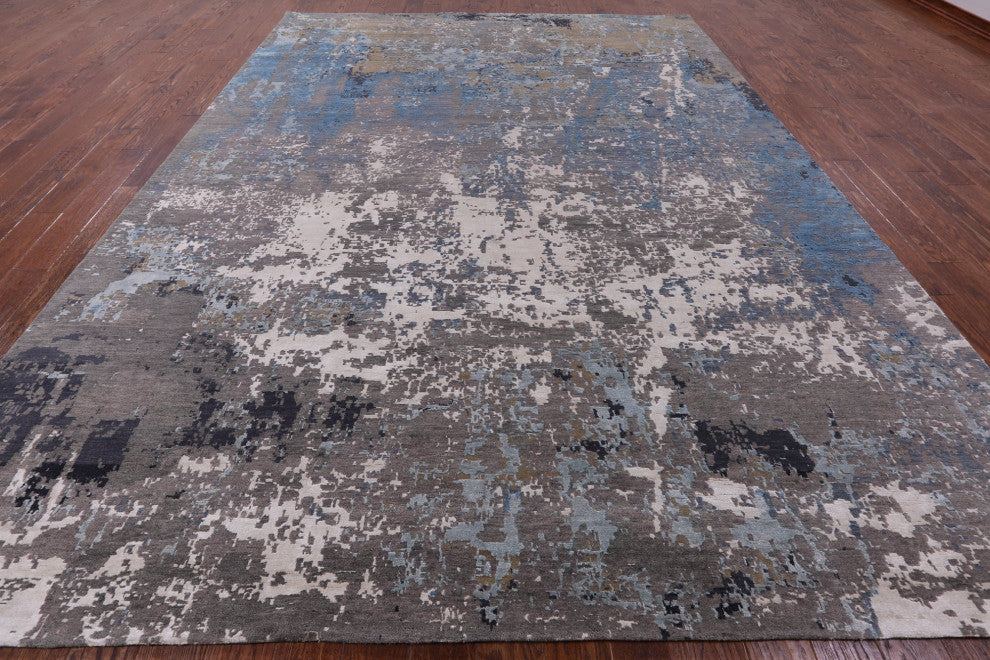 9' 0" X 12' 3" Wool and Silk Handmade Abstract Rug Q6229
