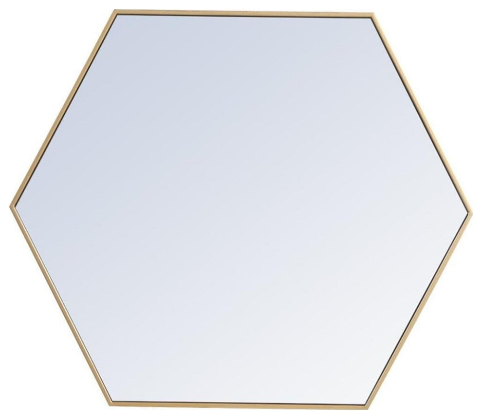 Elegant Decor Eternity 35" x 41" Hexagonal Metal Frame Mirror in Brass