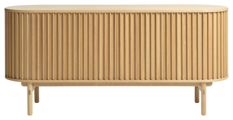 Mid-Century Modern Rounded Sliding Door Sideboard 63"W, Natural