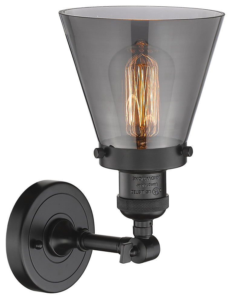 Small Cone 1-Light Sconce, Smoked Glass, Oil Rubbed Bronze