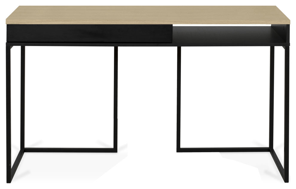 Modern Minimal European Home Desk, Oak and Gray