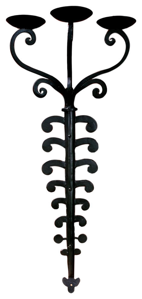 Wrought Iron Scroll Pillar Candle Wall Sconce, Extra Large 30"