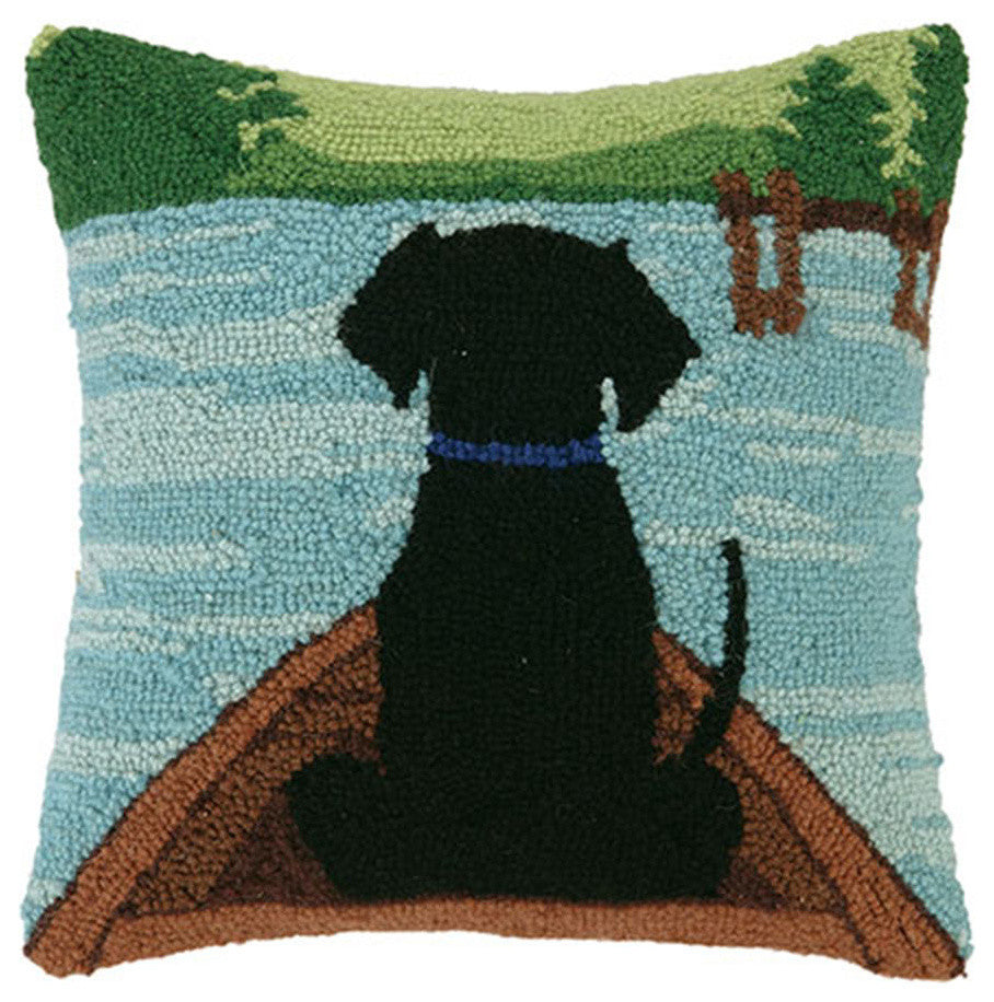 Canoeing Black Lab Hook Pillow