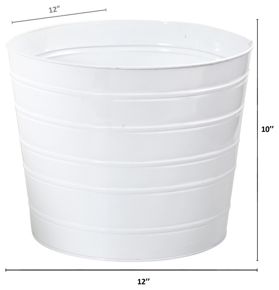 12" Farmhouse White Metal Ribbed Planter