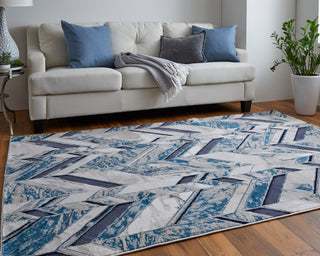 Weave & Wander Armada Modern Navy Blue/Beige Rug, 5'x8'