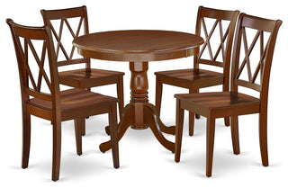 Ancl5-Mah-W 5Pc Round 0 Table And 4 Double X Back Chairs