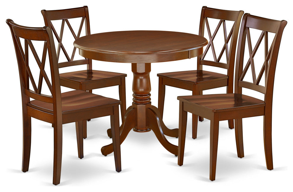 Ancl5-Mah-W 5Pc Round 0 Table And 4 Double X Back Chairs
