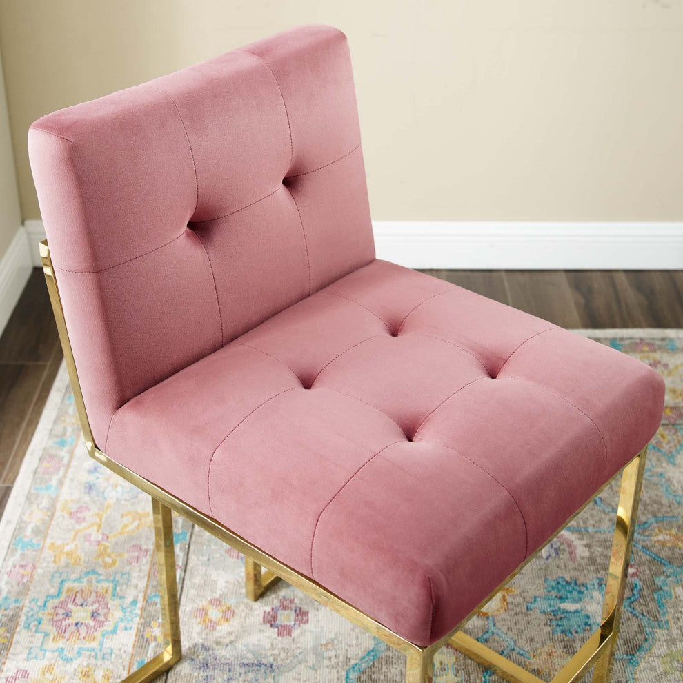 Counter Stool Chair, Velvet, Metal, Gold Pink, Modern, Bar Pub Bistro Restaurant