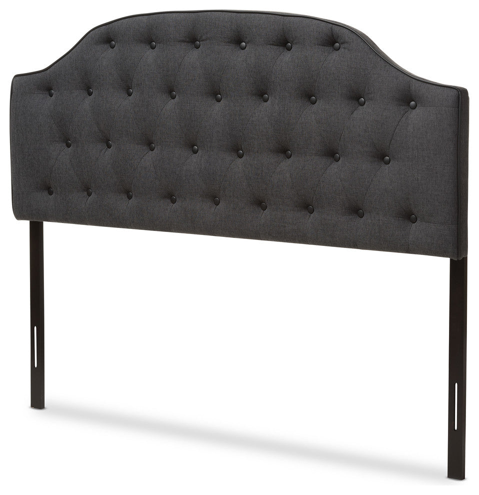 Windsor Modern Dark Gray Fabric Scalloped Buttoned King Size Headboard