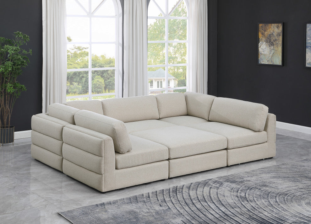 Beckham Linen Textured Fabric 6-Piece Modular U-Shaped Sectional, Beige