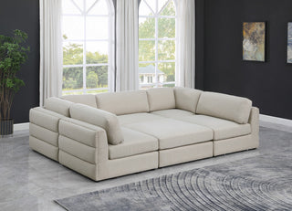 Beckham Linen Textured Fabric 6-Piece Modular U-Shaped Sectional, Beige