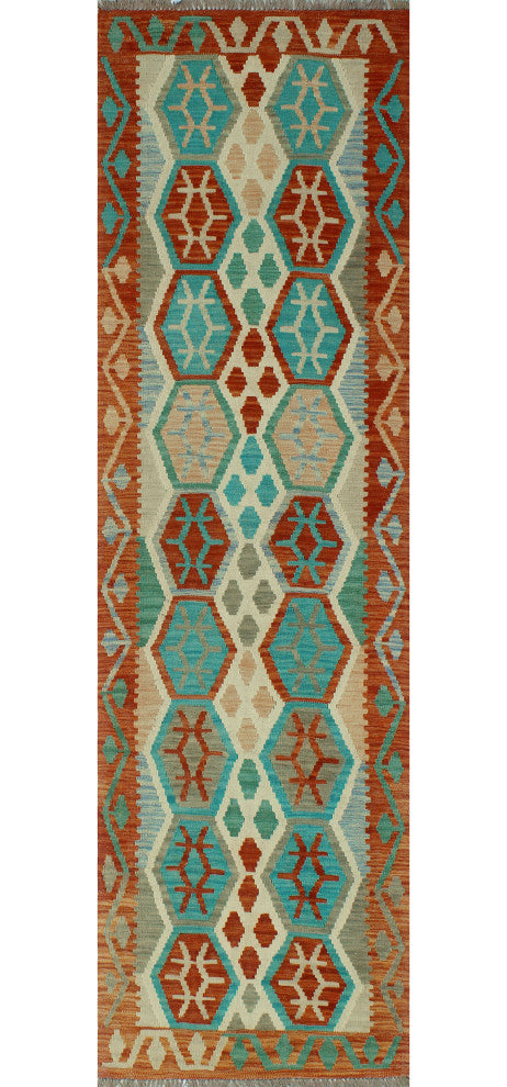 Sangat Kilim Ansley Rust/Green Runner, 2'9x8'9