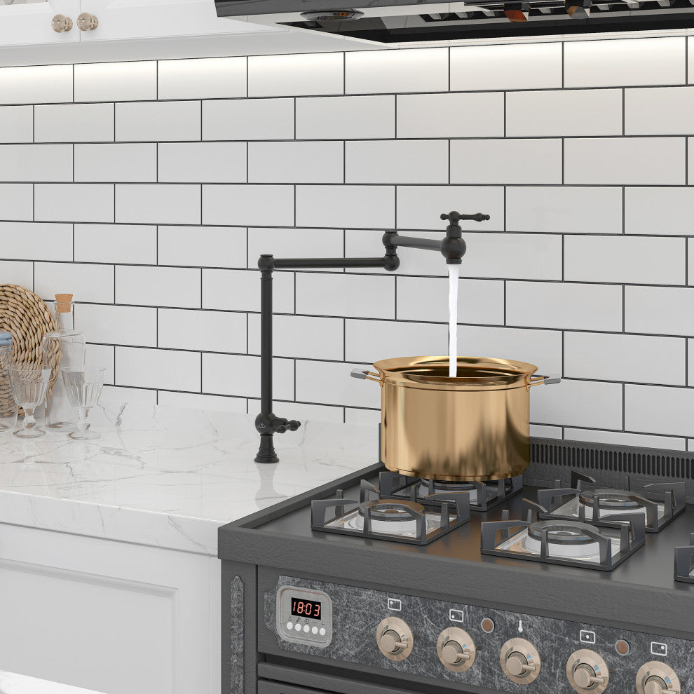 Deck-Mounted Double Handle Pot Filler Kitchen Faucet Stove Faucet, Matte Black