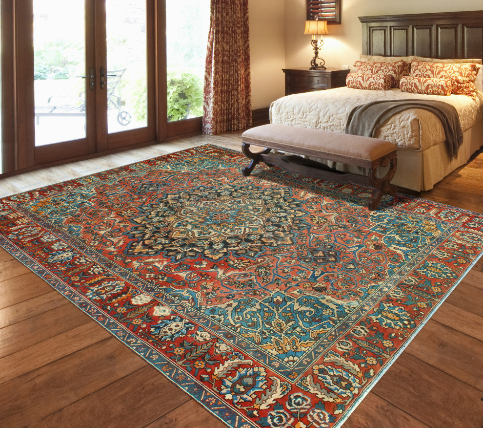 Fine Vintage Bakhtiari Qudoos Rust/Black Rug, 9'8 x 11'10