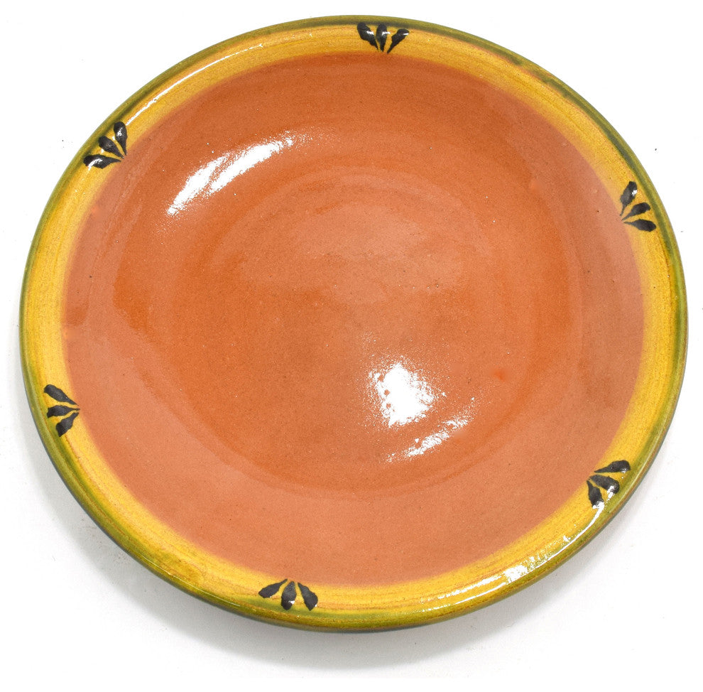 Ancient Cookware, Mexican Clay Dinner Plate, Trefoil Design, 10 inch