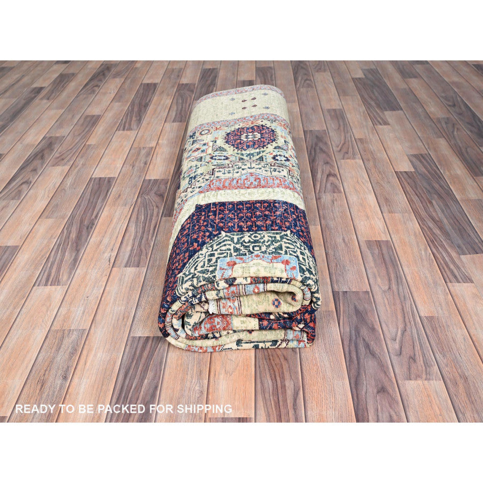 Green, Mamluk Design, Pure Wool, Hand Knotted, Oriental Rug, 8'x10'2"