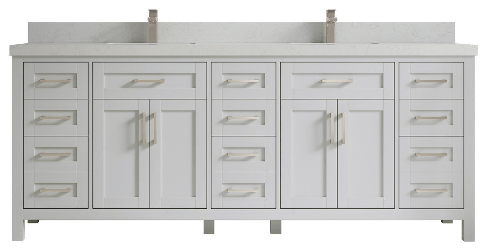 Cambridge 84 Double Sink Bath Vanity in Coventry Gray 2" Carrara Quartz