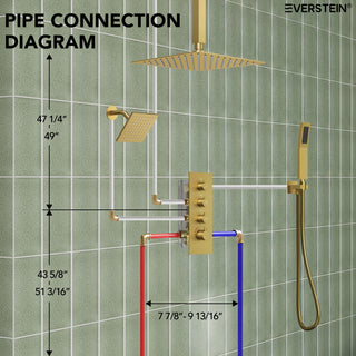 Dual Heads Shower System 16" Rain Shower Head with 4 Way Thermostatic Faucet, Brushed Gold