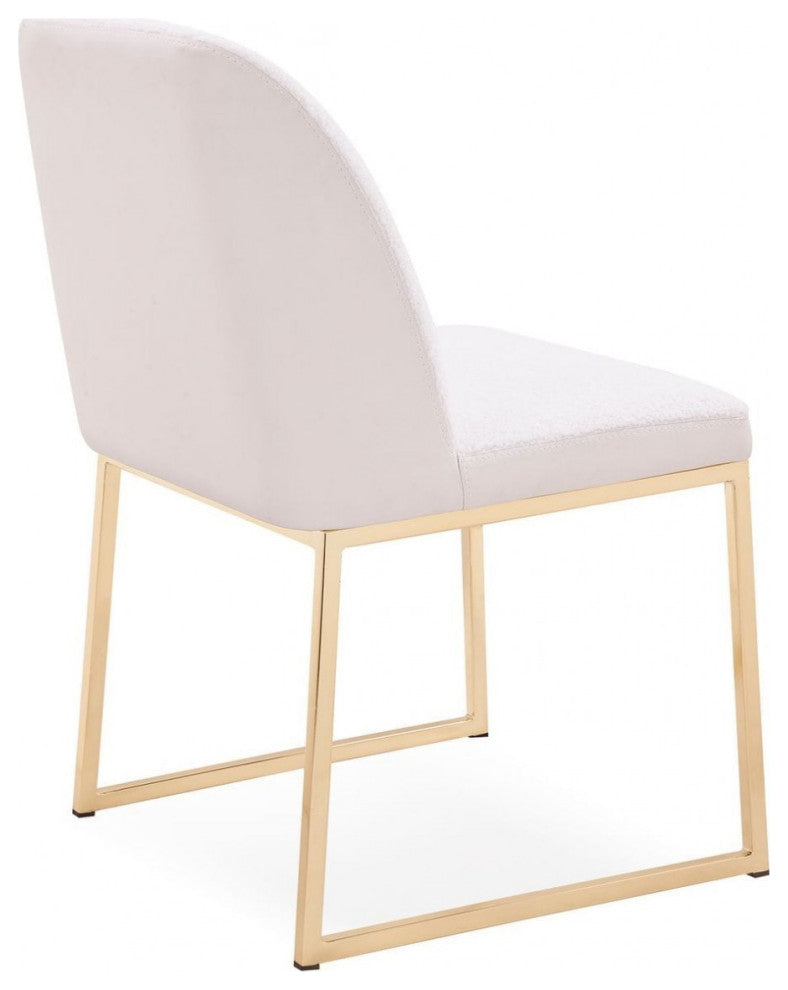 Set of Two White Gold  Faux Leather Fabric Dining Chairs