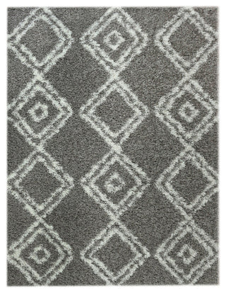 Cozy Diamond Shag Rug Grey & White 3' 2'' X 5'