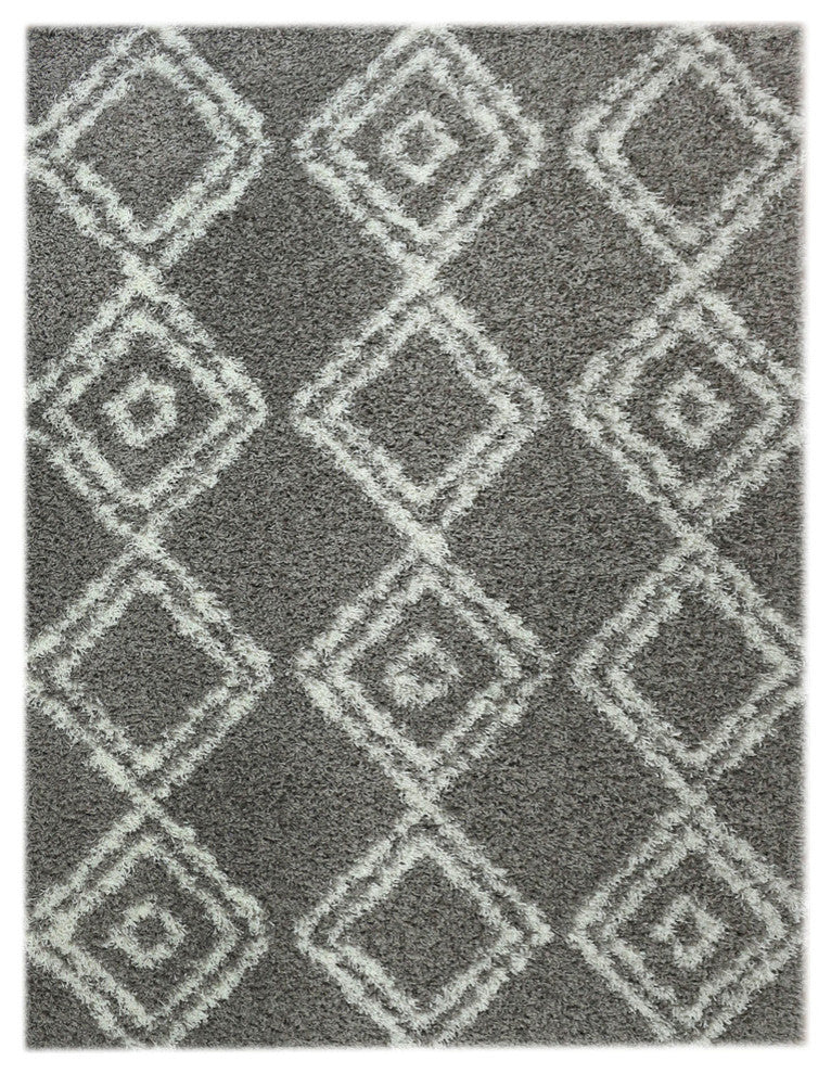 Cozy Diamond Shag Rug Grey & White 3' 2'' X 5'