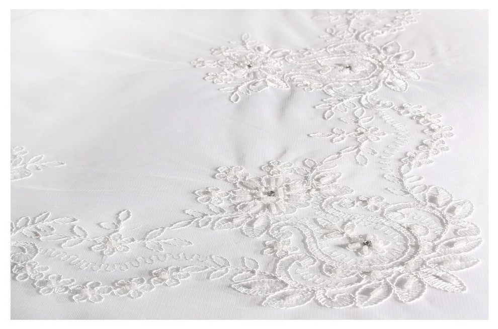 Paisley Lace Embroidered Tablecloth With Beaded Accents, 80"x80"