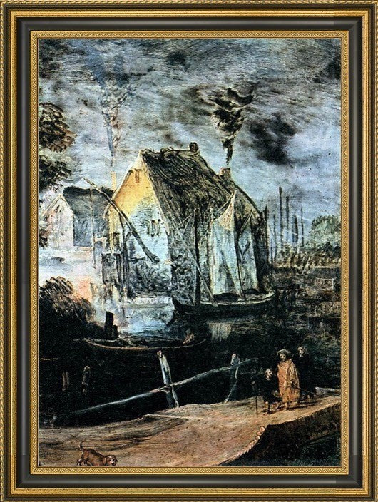 Joos De Momper Village at Full Moon Framed Premium Canvas Print, 16"x24"