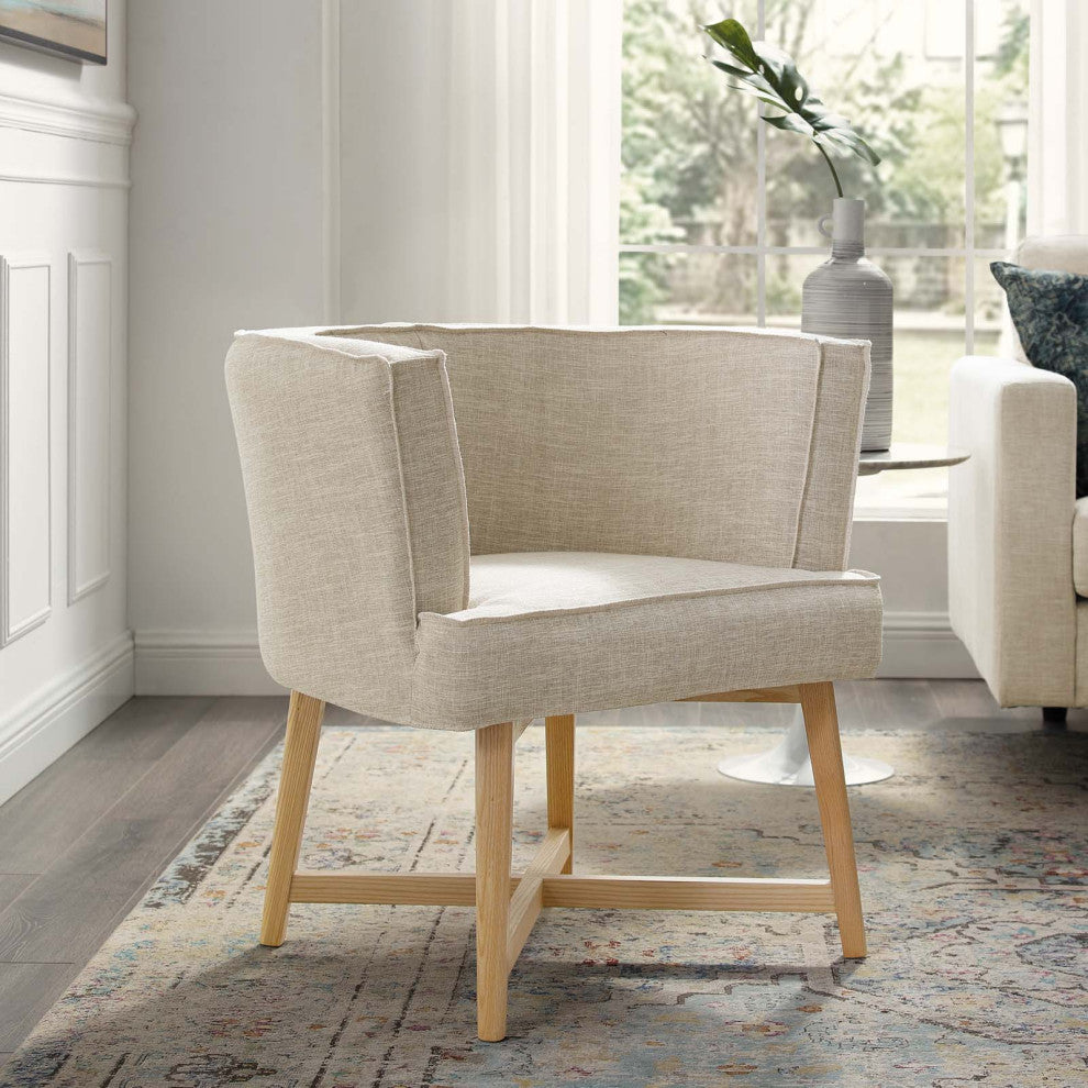 Accent Chair, Fabric, Wood, Beige, Modern, Living Lounge Hotel Lobby Hospitality