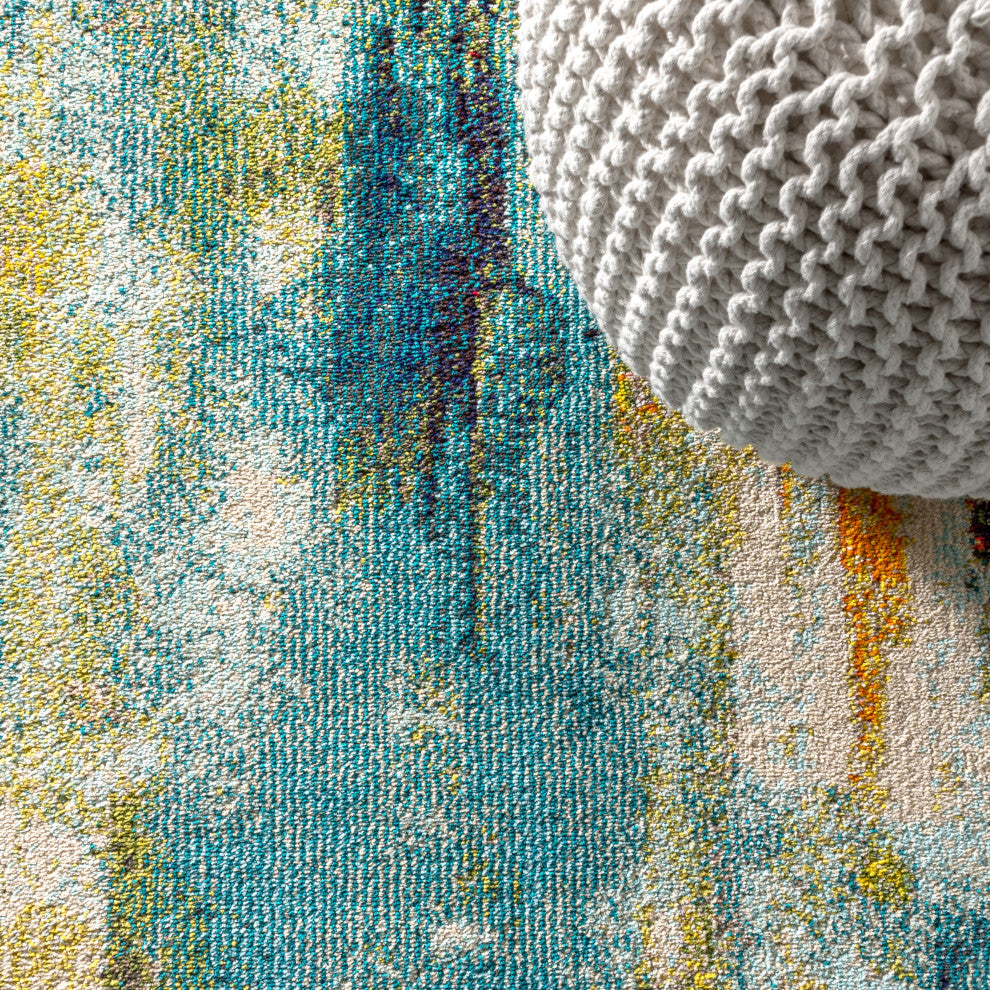 Contemporary POP Modern Abstract Area Rug, Blue/Cream, 5x8