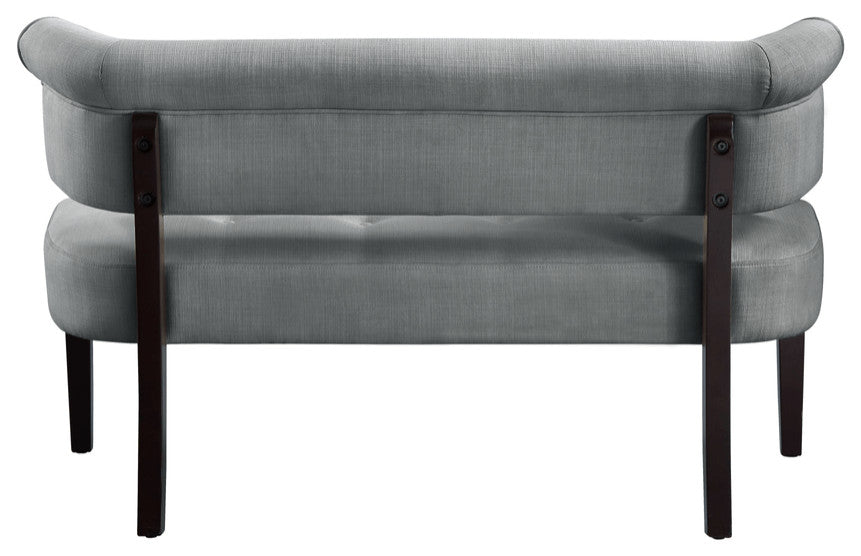 48" Light Gray And Brown Upholstered Linen Bench