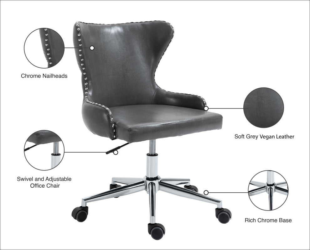 Hendrix Swivel and Adjustable Vegan Leather Office Chair, Gray, Rich Chrome Base