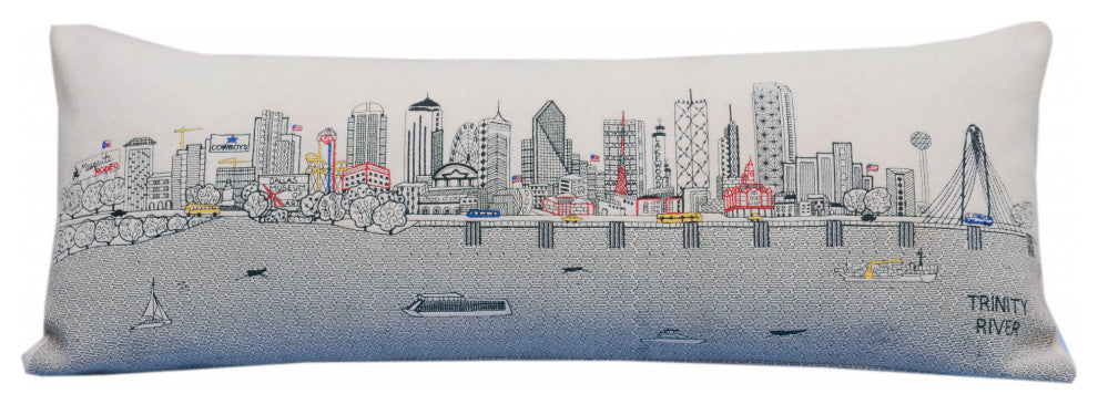 35" White Dallas Daylight Skyline Lumbar Decorative Pillow