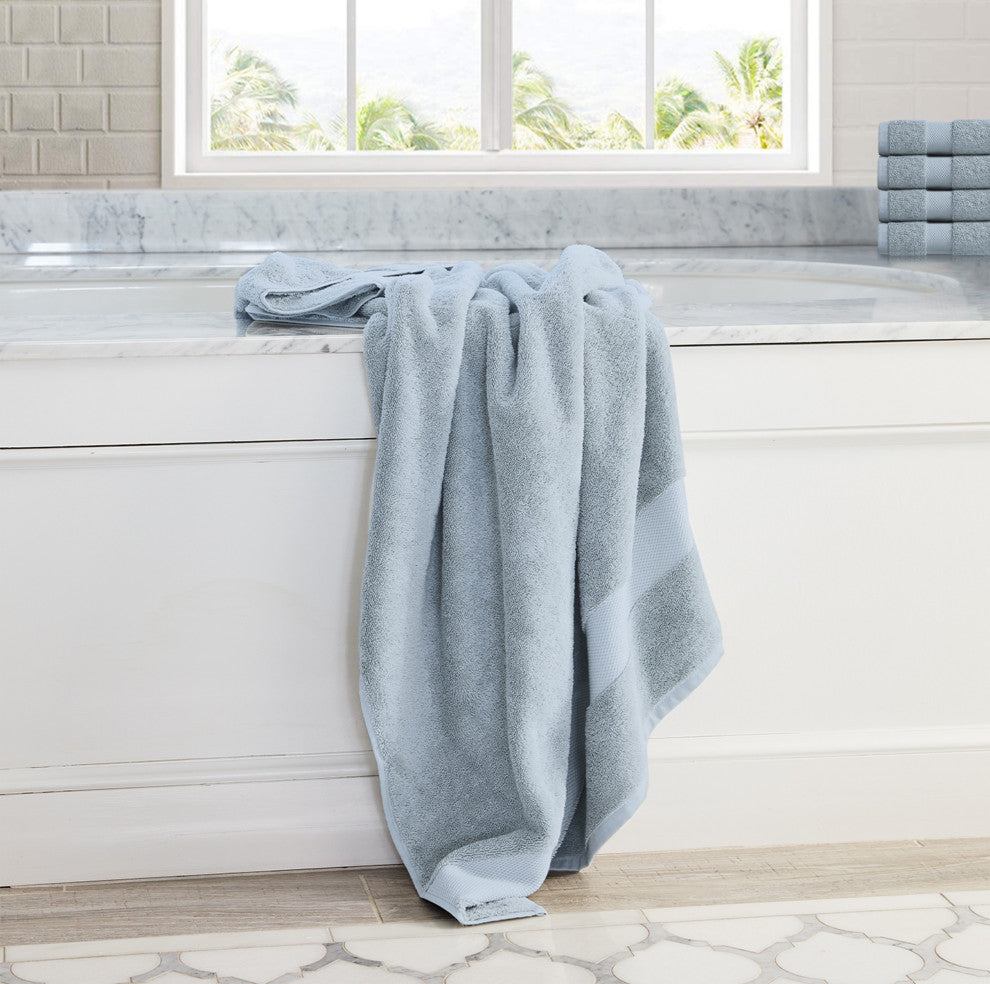 Delara 20-Piece Solid 100% Organic Cotton Plush Bath Towel Set 30"x58", Light Blue