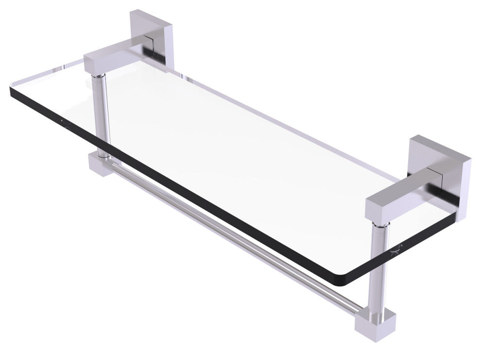 Montero 16" Glass Vanity Shelf with Integrated Towel Bar, Satin Chrome