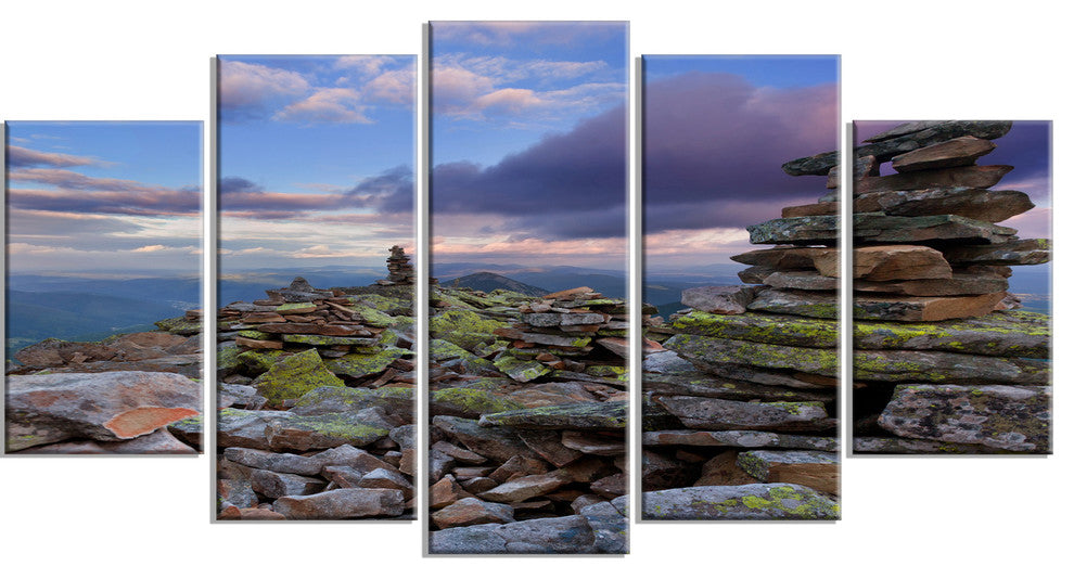 "Piled Stones in Summer Mountains" Landscape Photo Wall Art, 5 Panels, 60"x32"